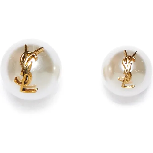 Pearl Logo Asymmetric Earrings , female, Sizes: ONE SIZE - Saint Laurent - Modalova