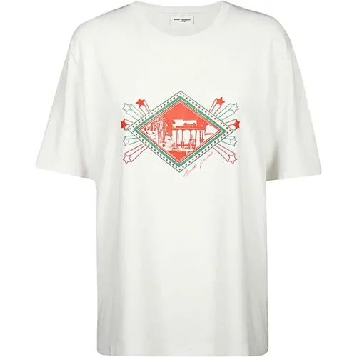 Graues Logo T-Shirt Aw22 , Damen, Größe: S - Saint Laurent - Modalova