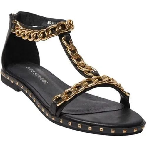 Schwarze Sandalen mit Goldketten und Nieten , Damen, Größe: 37 EU - Sofie Schnoor - Modalova