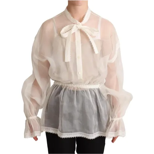 Silk Ascot Collar Blouse , female, Sizes: 2XS - Dolce & Gabbana - Modalova