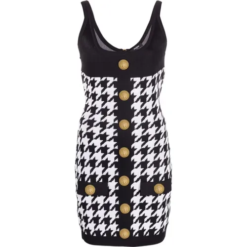 Houndstooth Knit Dress with Straps , female, Sizes: XS - Balmain - Modalova