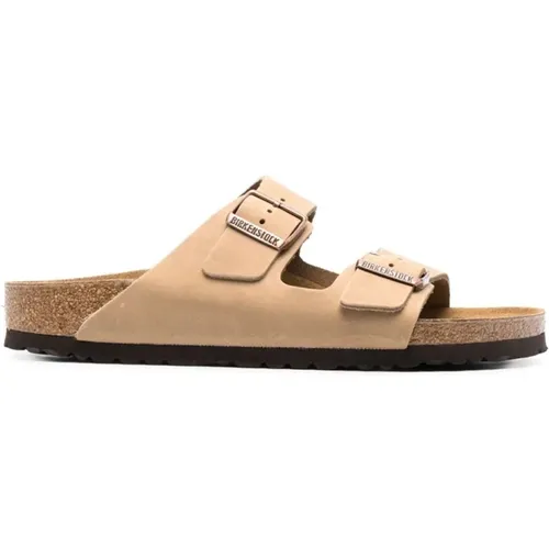 Braune Ledersandalen Offene Zehen Slip-On , Herren, Größe: 46 EU - Birkenstock - Modalova