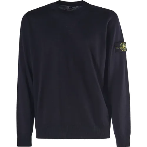 Blauer Wollrundhalsausschnitt Pullover - Stone Island - Modalova