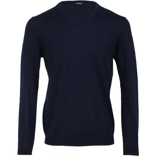 Blauer V-Ausschnitt Verona Pullover , Herren, Größe: M - Leurink Knitwear - Modalova