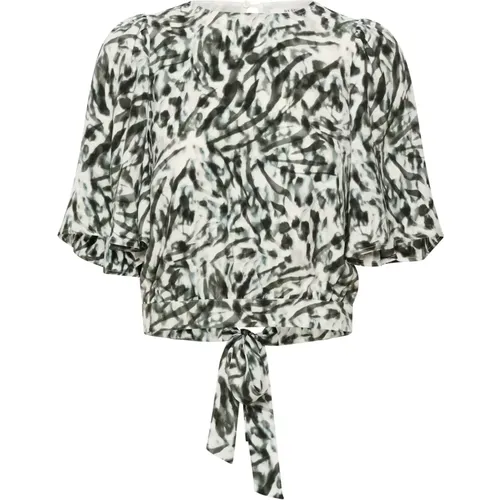 Blurred Animal Blouse with Puff Sleeves , female, Sizes: XL, L, XS, S, M - Gestuz - Modalova