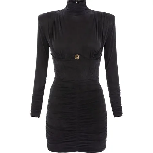 Elegantes Schwarzes Jerseykleid mit Bestickten Diamanten , Damen, Größe: L - Elisabetta Franchi - Modalova
