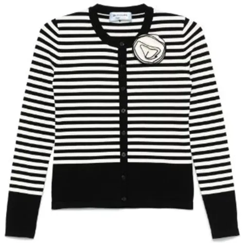 Gestreifter Cardigan mit Dekorativer Brosche , Damen, Größe: M - Blugirl - Modalova