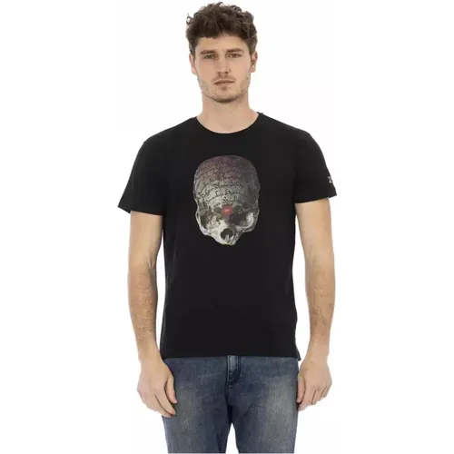 Schwarzes Baumwoll-T-Shirt mit Frontdruck , Herren, Größe: 3XL - Trussardi - Modalova