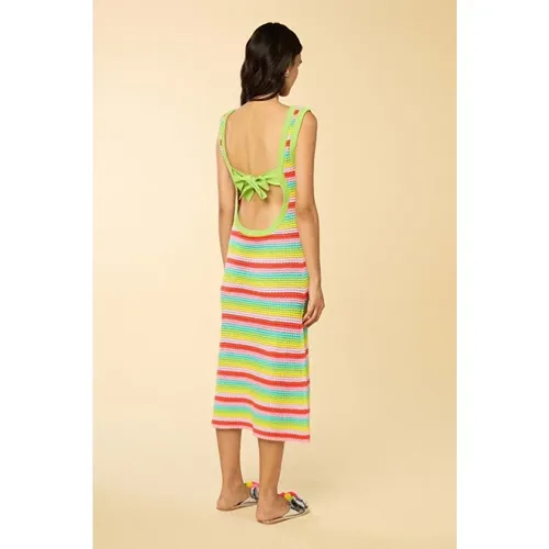 Regenbogen Strick Rückenfreies Midi-Kleid , Damen, Größe: S - Manoush - Modalova