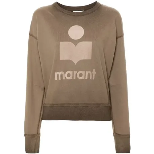 Khaki Flocked Logo Crew Neck Sweater , Damen, Größe: M - Isabel Marant Étoile - Modalova