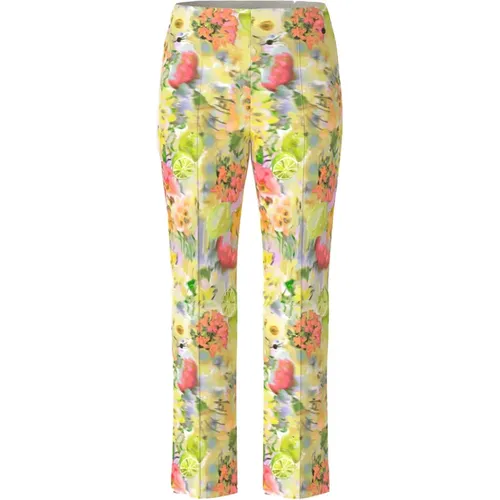 Elegant Yellow Floral Cropped Pants , female, Sizes: S - Marc Cain - Modalova