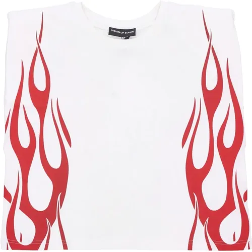 Flames Sleeveless Tee Off /Red , female, Sizes: L - Vision OF Super - Modalova