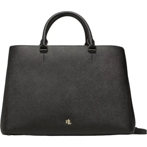 Leather Handbag with Gold Metal Logo , female, Sizes: ONE SIZE - Ralph Lauren - Modalova