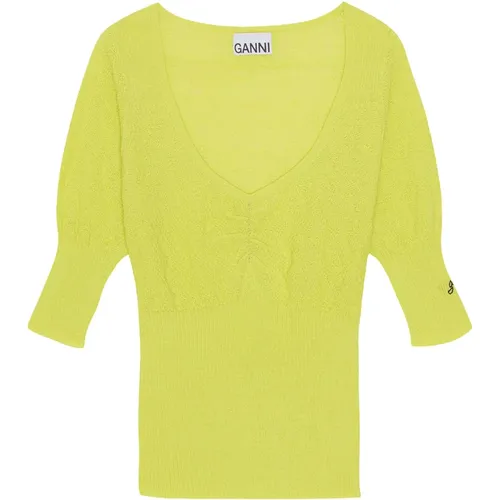 Stylish Merino Lace Blouse with Round Neck , female, Sizes: S, M, XS - Ganni - Modalova