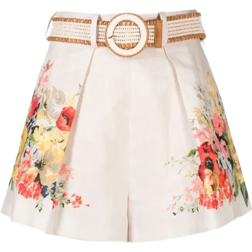 Weiße Leinen Shorts,Ivory Leinen Shorts mit Blumenmuster - Zimmermann - Modalova