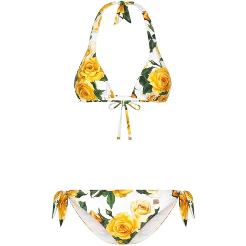 Floral Print Triangle Halterneck Swimwear , female, Sizes: M, XS, 2XS, S - Dolce & Gabbana - Modalova