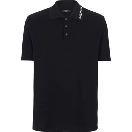 Schwarze T-Shirts und Polos mit Besticktem Logo , Herren, Größe: XL - Balmain - Modalova