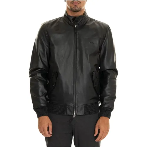 Leather Harrington Jacket with Knit Cuffs , male, Sizes: M, XL, L, 2XL, 3XL - Harmont & Blaine - Modalova