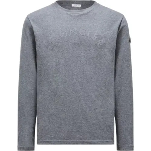 Dark Grey Long Sleeve Logo T-Shirt , male, Sizes: M, L, 2XL, XL - Moncler - Modalova