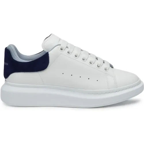 Weiße Leder Low-Top Sneakers mit Blauer Wildlederferse , Herren, Größe: 41 1/2 EU - alexander mcqueen - Modalova