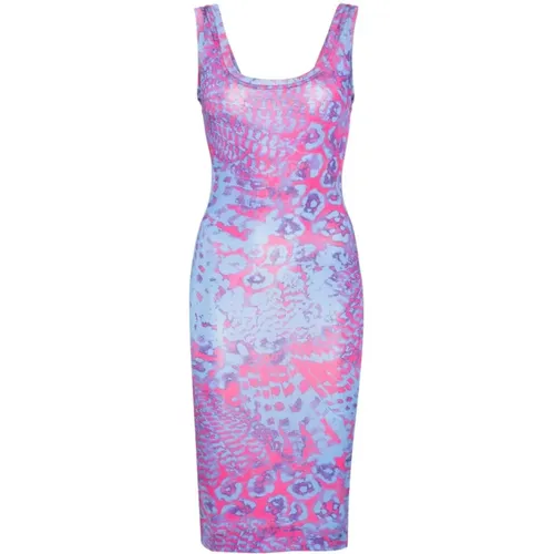 Animal Print Dress in Pink and Light Blue , female, Sizes: M - Versace Jeans Couture - Modalova