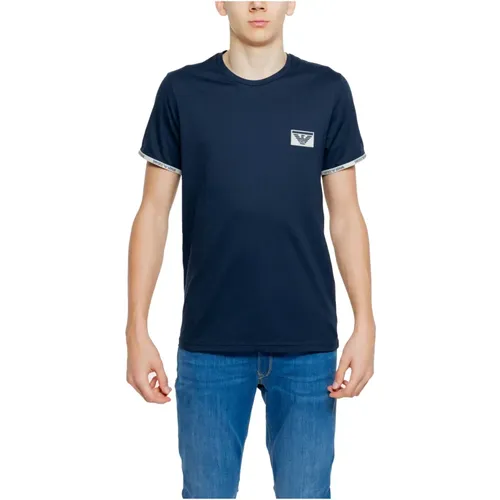 Blau Baumwoll T-shirt Herren Kurze Ärmel , Herren, Größe: S - Emporio Armani - Modalova