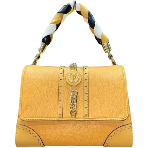 Grained+ Plain PU Ochre Handbag with Detachable Chain Strap , female, Sizes: ONE SIZE - Pollini - Modalova
