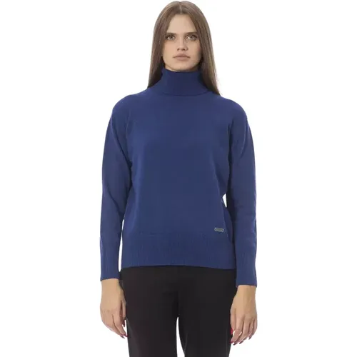 Trendiger Blauer Wollpullover , Damen, Größe: M - Baldinini - Modalova