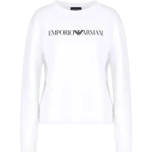 Weißer Bio-Jersey-Sweatshirt mit Blauem Logo , Damen, Größe: M - Emporio Armani - Modalova