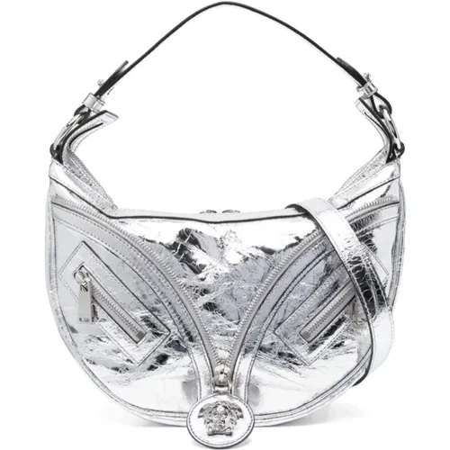 Taschen.. Silber,Metallische Leder Repeat Hobo Tasche - Versace - Modalova