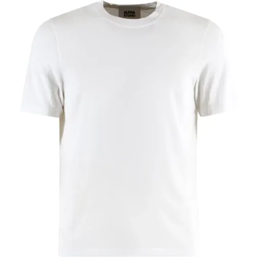 Weiße Baumwoll-T-Shirt mit Kurzen Ärmeln - Alpha Studio - Modalova