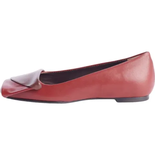 Braune flache Schuhe Leder 1cm Absatz , Damen, Größe: 41 EU - L'arianna - Modalova