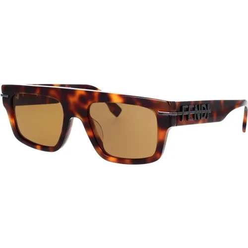Graphy Sonnenbrille - Havana Gestell, Braune Gläser,Sonnenbrille mit eckigem Rahmen - Fendi - Modalova