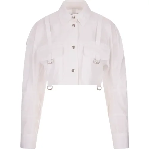 Off , Cotton Crop Shirt with Metallic Details , female, Sizes: 2XS - Off White - Modalova