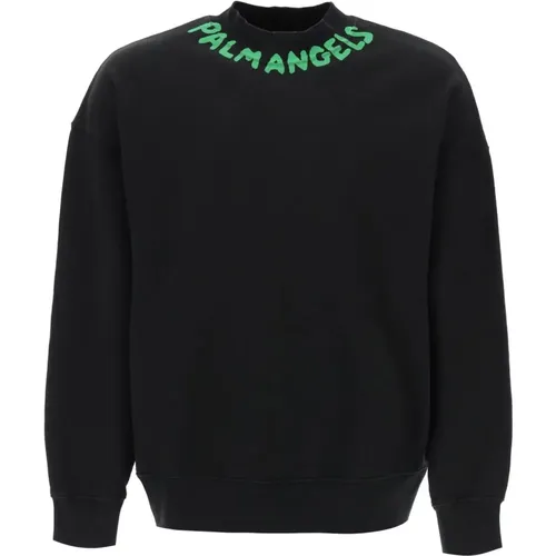 Sweatshirt mit fluoreszierendem grünem Logo , Herren, Größe: M - Palm Angels - Modalova