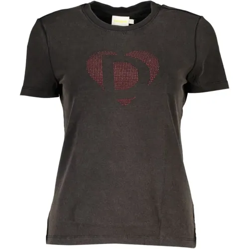 Schwarzes Baumwoll-T-Shirt mit Strass-Logo , Damen, Größe: L - Desigual - Modalova