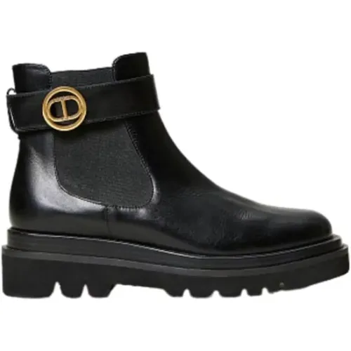 Leather Chelsea Boots with Oval T Logo , female, Sizes: 2 UK, 8 UK, 4 UK, 3 UK - Twinset - Modalova