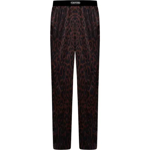 Luxurious Leopard-Print Silk Satin Trousers , male, Sizes: S, L, XL - Tom Ford - Modalova