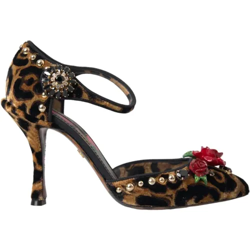 Leopard Floral Mary Janes Pumps Shoes , female, Sizes: 4 1/2 UK - Dolce & Gabbana - Modalova