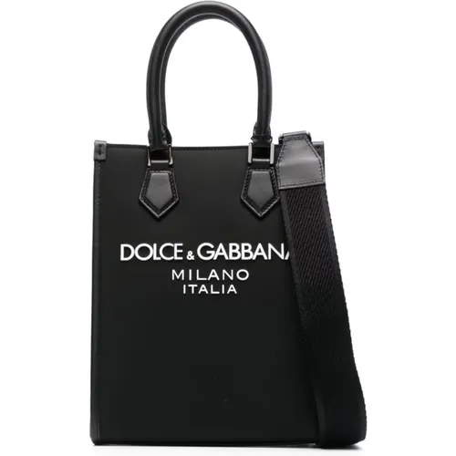 Tote Bags,Handtasche aus Nylon und Leder mit geprägtem Logo - Dolce & Gabbana - Modalova