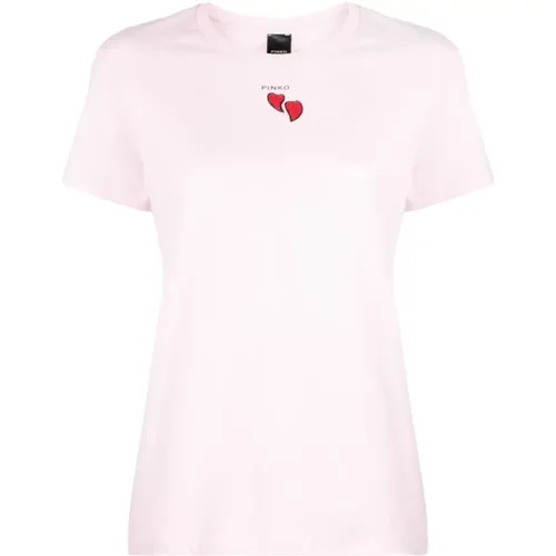 T-Shirt mit Logo-Print und Herz-Motiv - pinko - Modalova