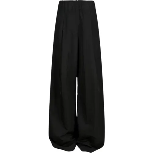 Schwarze Hose mit elastischem Bund und weiten Beinen , Damen, Größe: L - Dries Van Noten - Modalova