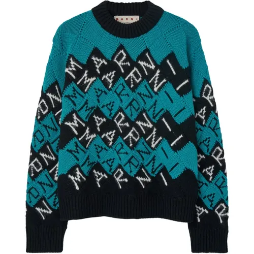 Blue Logo Jersey Sweaters , male, Sizes: M, L - Marni - Modalova