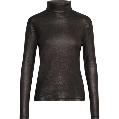 Metallic Rollkragenbluse Schwarz , Damen, Größe: 2XL - My Essential Wardrobe - Modalova