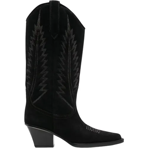 Schwarze Eidechsen-Print Leder Western Stiefel , Damen, Größe: 37 EU - Paris Texas - Modalova