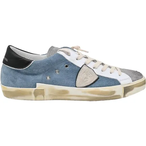 Low Top Sneakers Mixage Denim Grey , male, Sizes: 7 UK, 11 UK - Philippe Model - Modalova