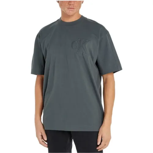 Applique T-Shirt mit klassischen Details , Herren, Größe: XL - Calvin Klein - Modalova