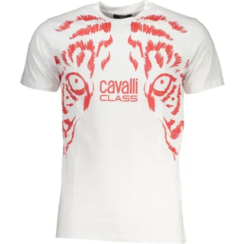 Weißes Baumwoll-Logo-Print-T-Shirt , Herren, Größe: 2XL - Cavalli Class - Modalova