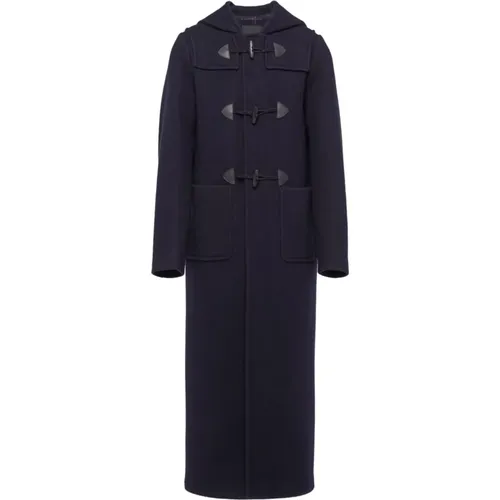 Navy Wool Coat with Hood , male, Sizes: M - Prada - Modalova