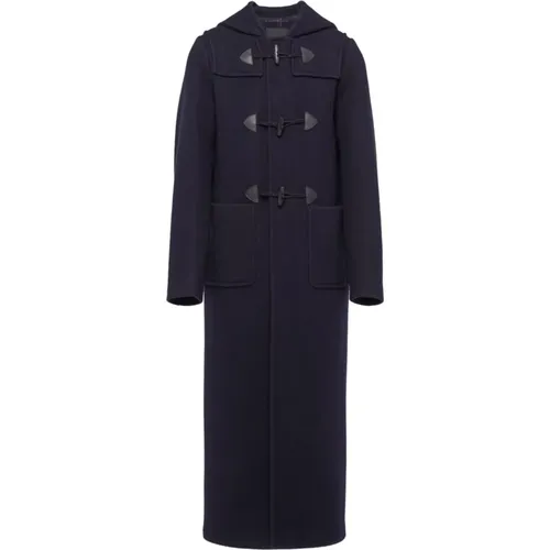 Navy Wool Coat with Hood , male, Sizes: M, L - Prada - Modalova
